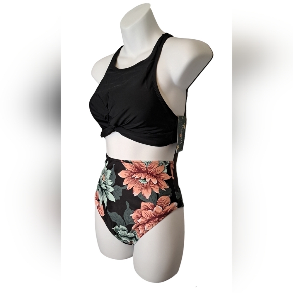 High Waisted Floral Bikini w Twist Knot Racerback Top • Sizes S & XL Avail • NWT - Picture 4 of 16